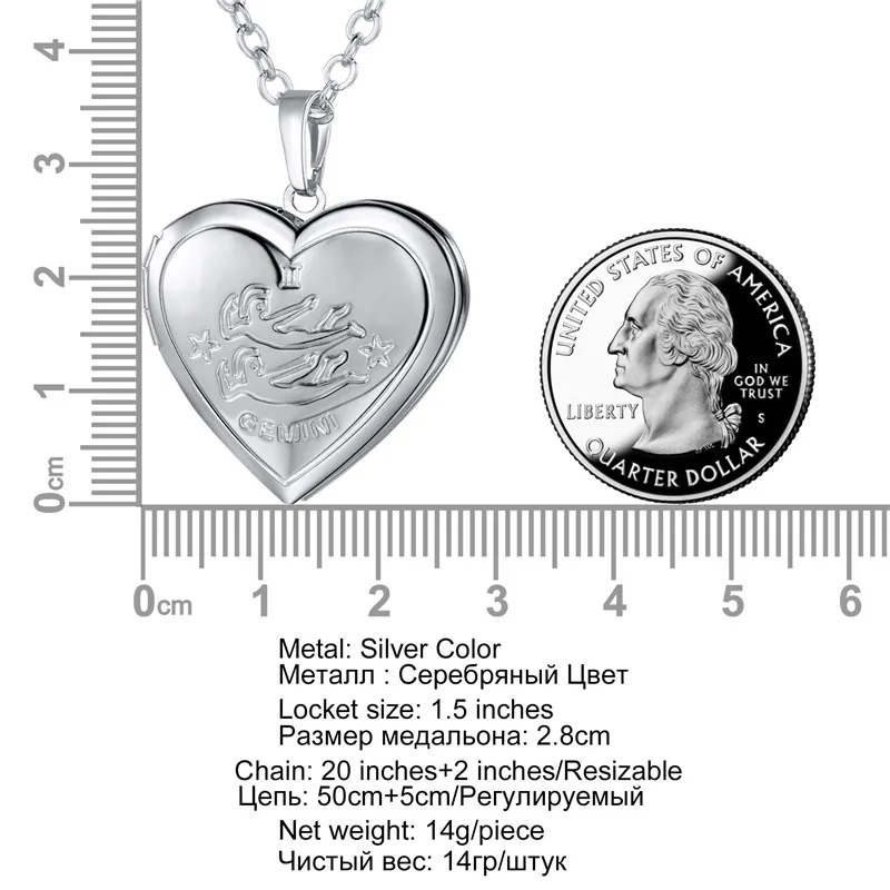 U7 медальон ожерелье s 12 созвездий/Зодиак сердце кулон и цепь подарок на день матери мужчин/женщин ювелирные изделия ожерелье P1158