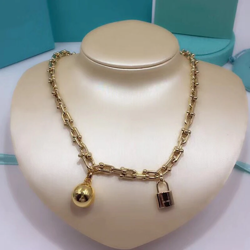 

Hot Brand Pure 925 Sterling Silver Jewelry For Women Drop Ball Neckalce Big Link Chain Necklace Steam Punk Party Chain Necklace