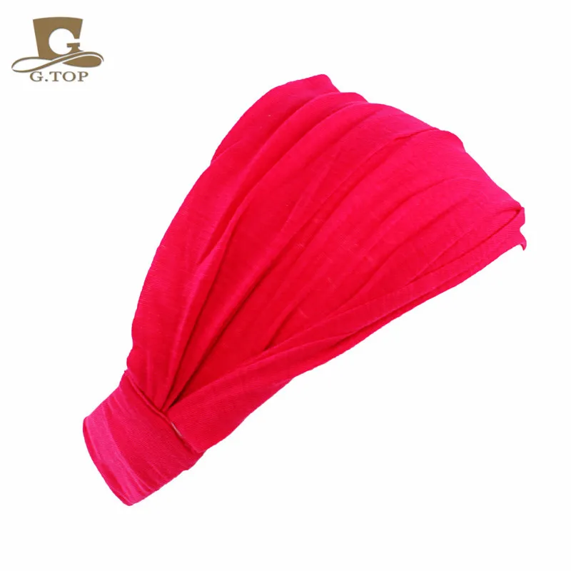 Дамы хлопок лента для волос головная повязка на голову обёрточная бумага средства ухода за кожей Шеи головной платок кепки 2 в 1 бандана - Цвет: Розово-красный