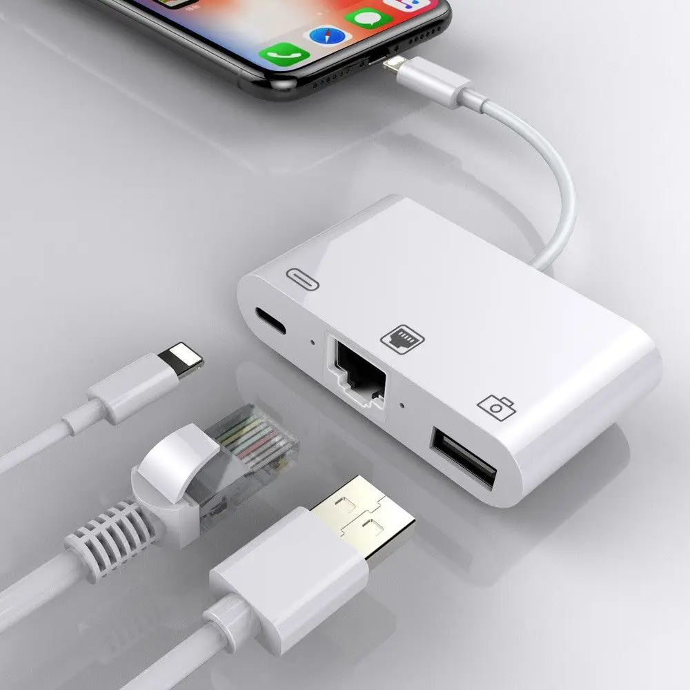 

100Mbps 1000Mbps Gigabit USB Camera Kit for iPhone XS MAX XR 6 7 8 Plus iPad Ethernet Adapter to LAN Wired Cable Network Card