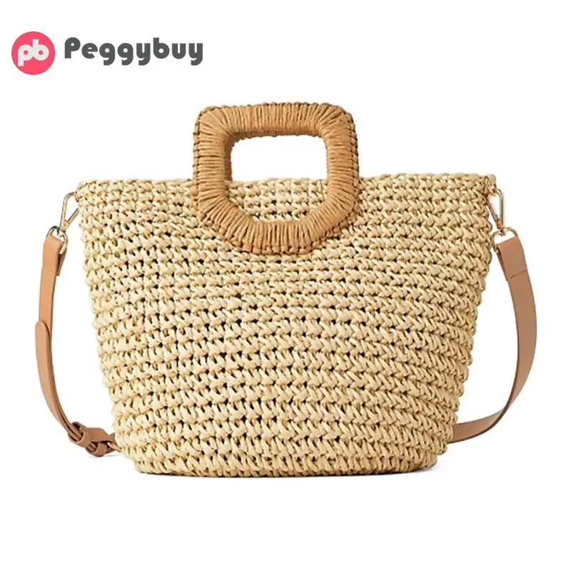 

New Summer Handmade Bags Women Pompon Beach Weaving Ladies Straw Bag Women Crossbody Top-handle Bags Bolsas femenina