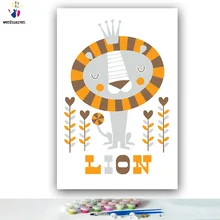 DIY Раскрашивание картины по номерам с цветами простой маленький лев картина Рисунок Живопись по номерам оформлена дома