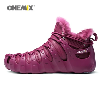 

Onemix Women Boots Outdoor Walking Shoes Woman Outdoor Trekking Sneakers Wool Fur Winter Warm Split and Combine Size 36 to 46