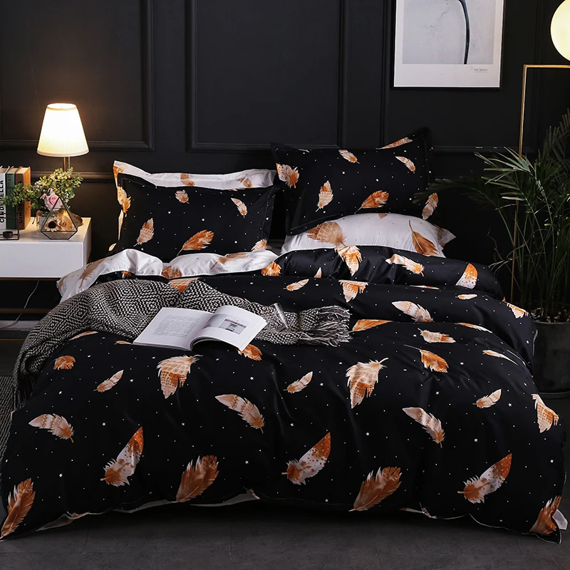 

Nordic Romantic Feathers Bedding Linen Set Adults Bedclothes Bed Comforter Soft Pillowcase Duvet Cover US Twin Bedding Set
