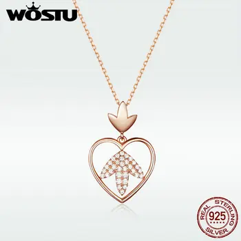 

WOSTU 100% Real 925 Sterling Silver Arrow Love Heart Rose Gold Necklaces Pendant Long Chain For Women 925 Silver Jewelry DXN313