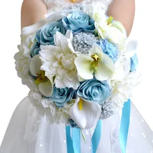 Простой океан синий пляж ручной работы шелковые розы цветы Свадебные букеты невесты Handholds украшения дома