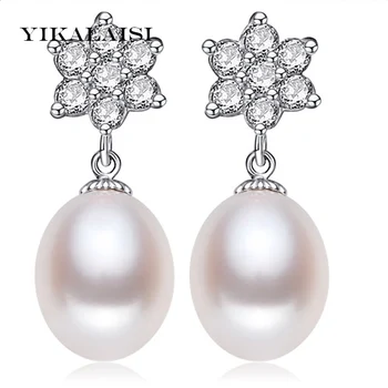

YIKALAISI 925 sterling Silver Jewelry natural Pearl jewelry long Earrings For Women Freshwater PearlEarrings Wedding