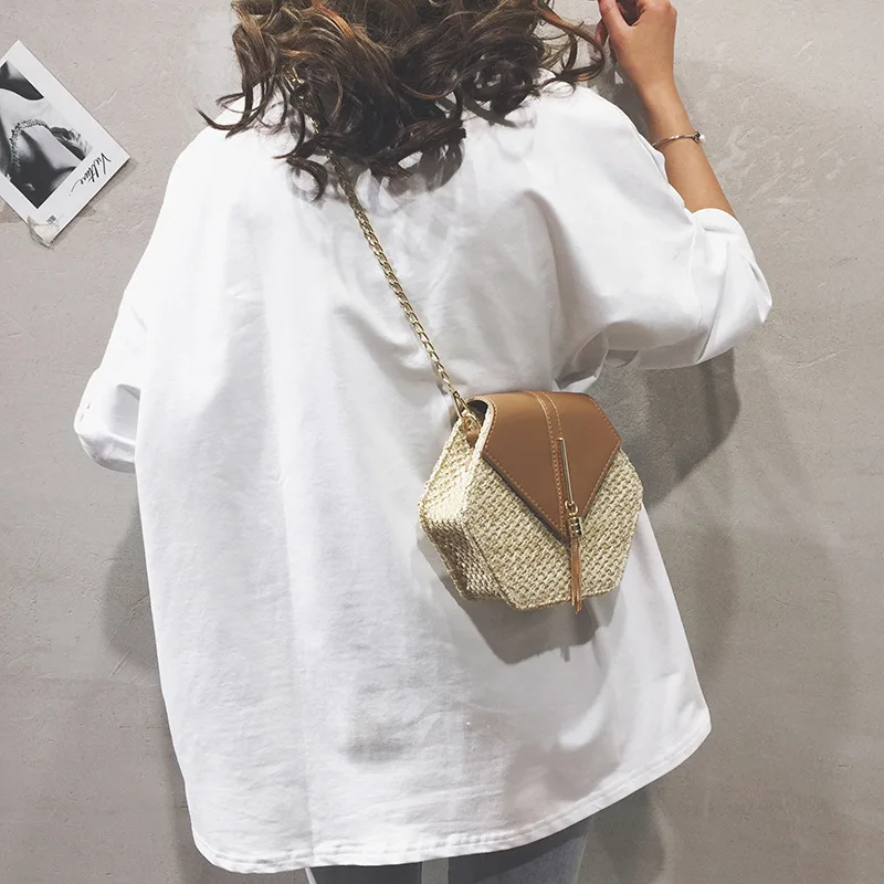 

New Fashion Summer Beach Rattan Bag Handmade Woven Circle Handbag Bohemia Straw Bag for Women 2019 Pu Leather Handbags Women