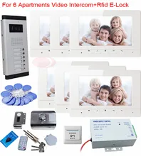 Video Phone Intercom With Door Rfid Electric Lock Intercom Camera Video Doorbell For 6 Apartments 7inch Color Tft Lcd Monitor