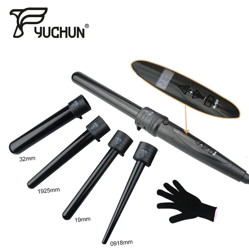 

Multi functional 5 in 1 Curl Stick Hair Straightener Digital LCD Display Curler 6 Interchangeable Rods with Heat-Resistant Glove