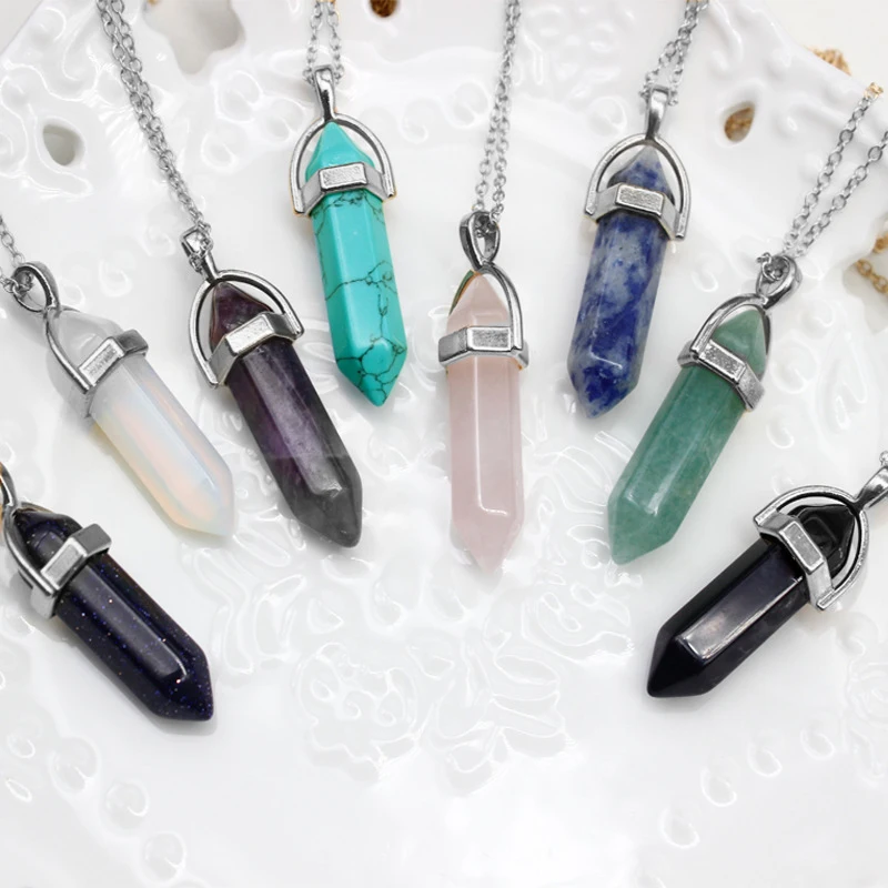 Hot Sale Hexagonal Column Quartz Necklaces Pendants Vintage Natural Stone Bullet Crystal Necklace For Women Jewelry - Image 2
