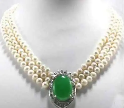 

Hot sale new Style >>>>>3Strands 7-8mm White Culutred Pearl Pearl &Emerald Necklace