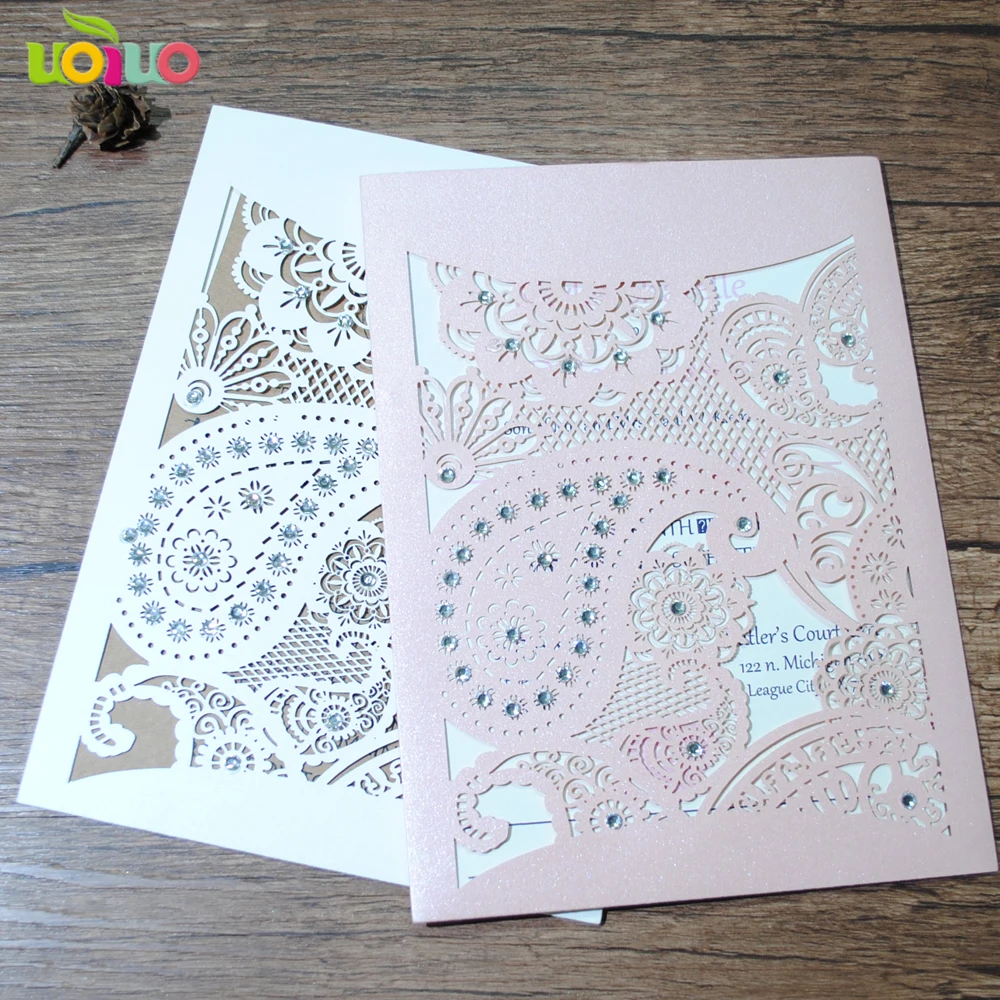 

White and pink lace floral wedding invitation card pocket luxury sample birthday invitation card engraved