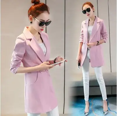 Женский блейзер модный бренд плюс размер Breasted двубортный длинный тонкий повседневный Блейзер пиджак Blaser Feminino G135 - Цвет: pink