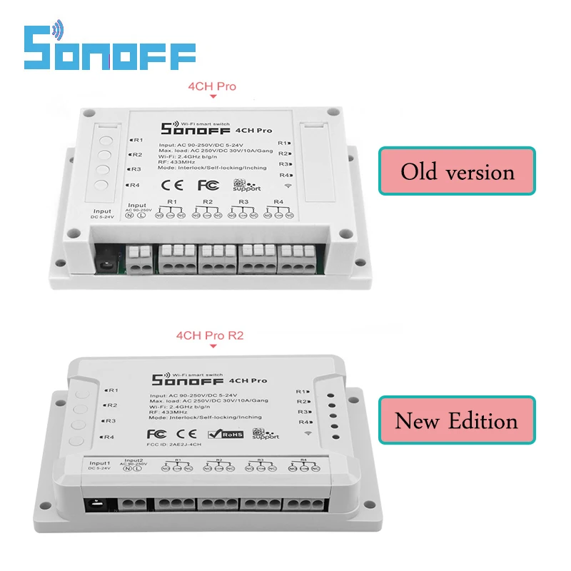 Цена Sonoff 4CH Pro R2 433 МГц 4 канала RF беспроводной дистанционный Wifi умный переключатель инчинг интерлок реле Alexa Google Home