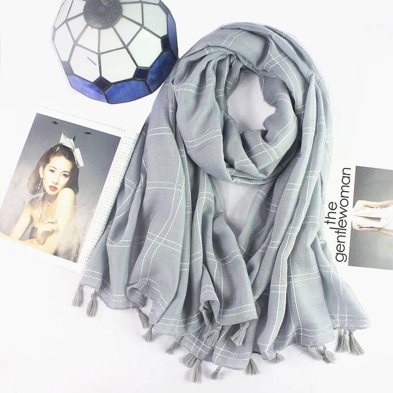 

men women tassel winter plaid scarf cotton hemp pashimina scarves shawl for girls beach stoles hijab foulard