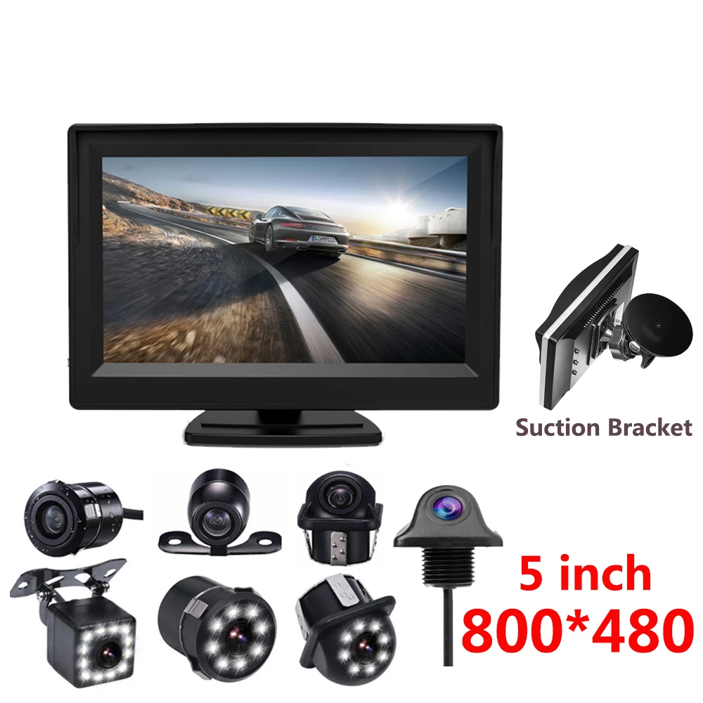 

Parking System 2 in 1 TFT 5" HD Car Monitor with 170 Degrees Waterproof Car rear view Backup camera + Suction Cup Bracket