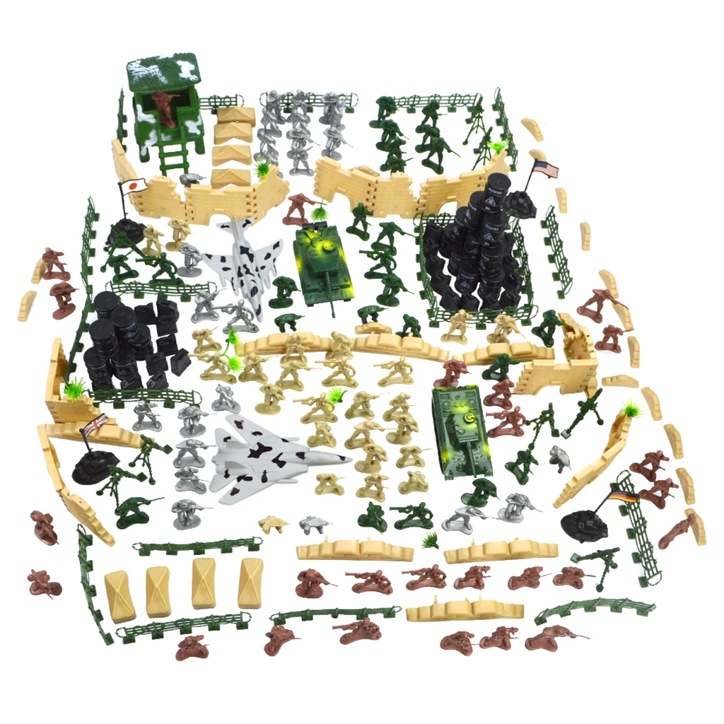 

Plastic WWII Army Men Playset Soldier Action Figures with Scaled Tank Warplanes Vehicles Sand Scene Model Toy - 250 Pieces