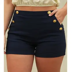 Женские летние сексуальные шорты с высокой талией сплошного цвета с кнопками