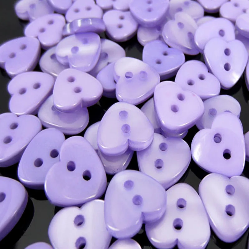 Пуговицы пурпурные с сердечками 1/2 дюйма 50 шт.|buttons clear|resin buttonsheart buttons |