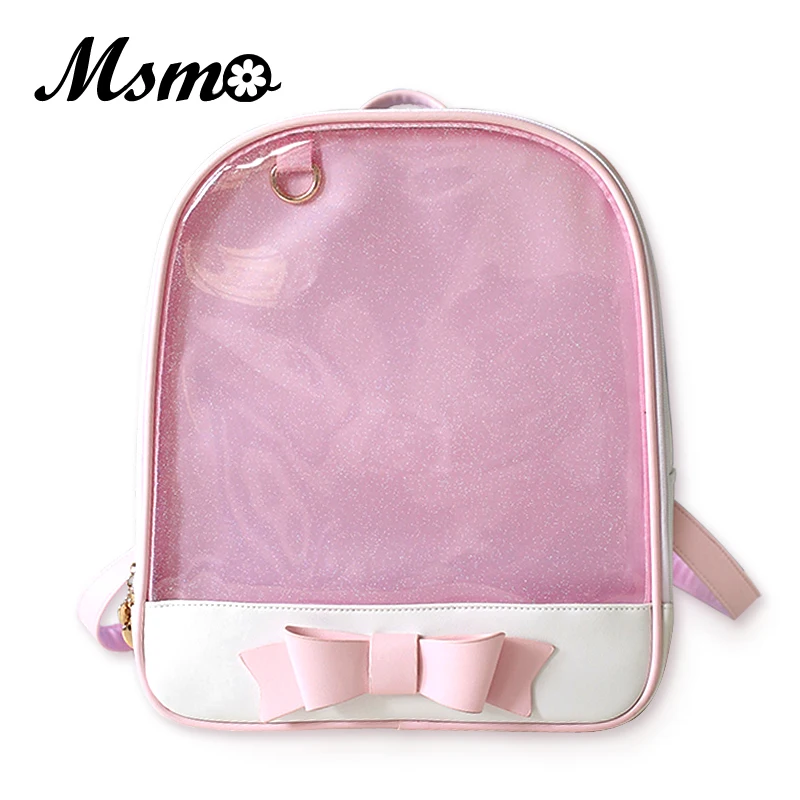 MSMO Cute Clear Transparent Bow Backpack Ita Bag Harajuku School Bags For Teenage Girls Rucksack Kids