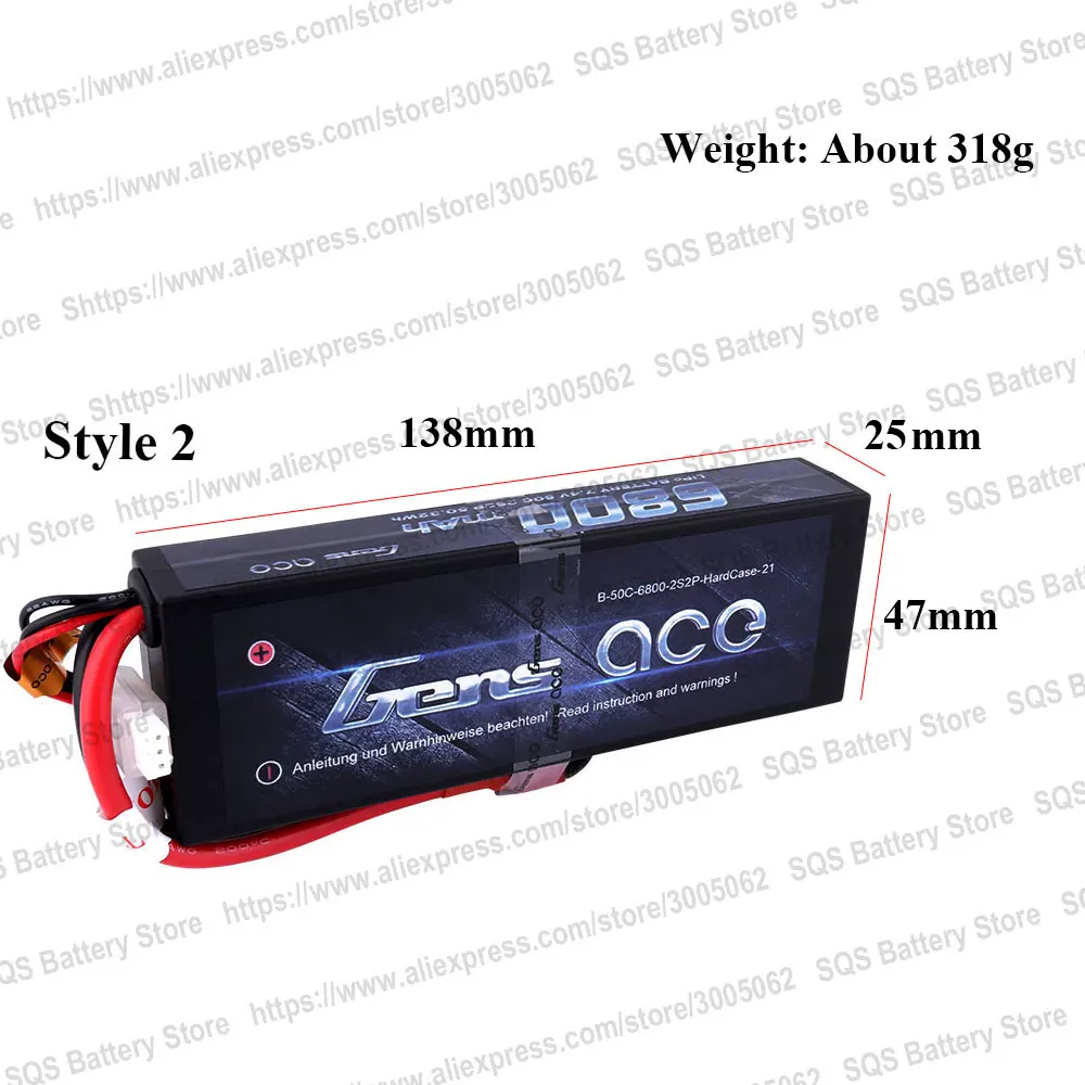 2 шт Gens ace Lipo батарея 2S 6500mAh 6800mAh Lipo 7,4 V батарейный блок Deans Plug 50C 1/8 Scale для Traxxas Slash 4x4 RC автомобилей