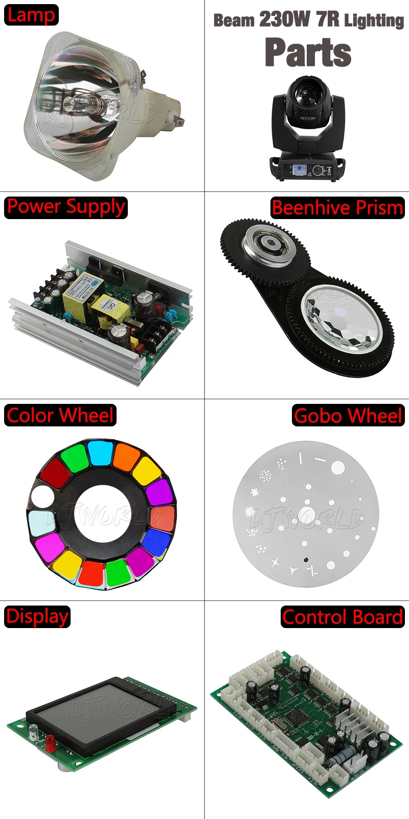 Луч 230 Вт 7R освещение запчасти источник питания лампы управление доска дисплей Beenhive Prism цвет гобо колеса