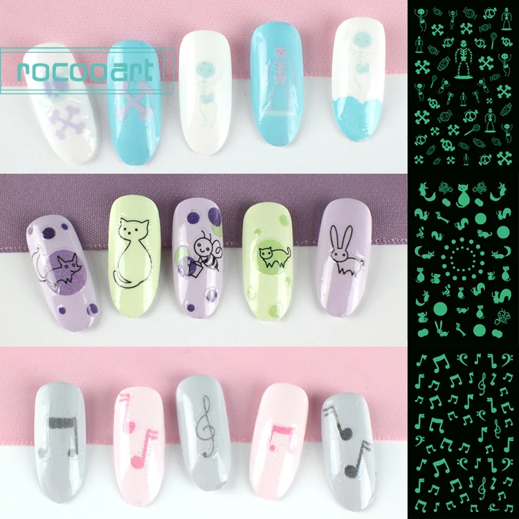 

Latest 2018 Safety Glow In The Dark Nail Art Stickers With Skull Cat Smile Star Decoration Self-adhesive Tip Stickers Luminous