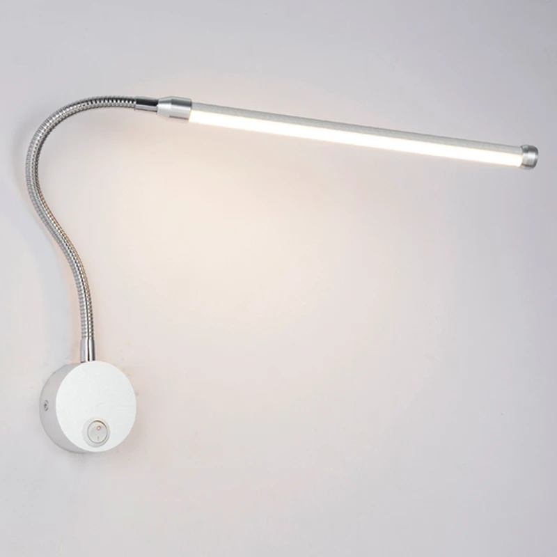 

LED Reading Wall Lamps With Knob Switch 90-260V 5W Modern Bedroom Bedside Lamp Silver Light Body 360 Degree Angle Adjustable