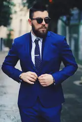 Последние конструкции пальто брюки Королевский синий лацканы индивидуальный заказ костюм для Для мужчин высокое качество Причинно Slim Fit 2