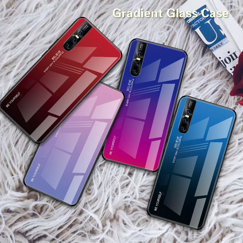 For VIVO V15 Pro Case Luxury Hard Tempered Glass Gradient Protect Cover case For vivo IQOO V9 Y85 X27 X23 Z3 Z3i Z1 Z1i S1 Cover