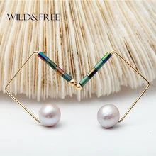 Дикие и свободные жемчужные геометрические серьги, нежный золотистый цвет, цветные кубические серьги-гвоздики в виде тубы с камнями для женщин, Brincos, ювелирный подарок