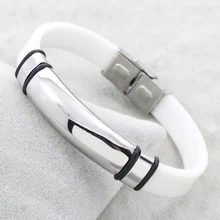 YYW Нержавеющая сталь jewelry браслет, с силиконовым, oril цвет, 39x12x6 мм, продается в около 8.5 Дюймов Strand