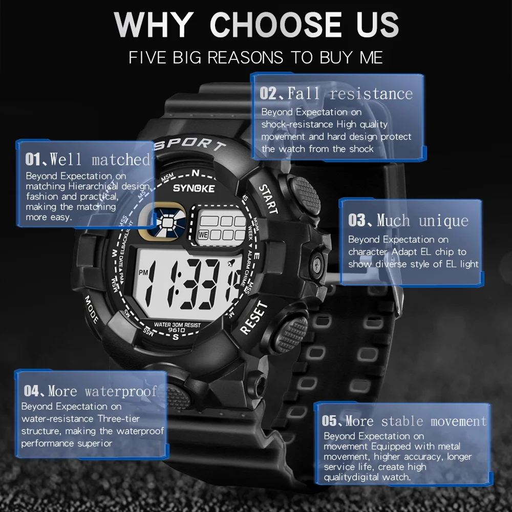 SYNOKE мужские спортивные часы светодиодный цифровой Известный люксовый бренд из нержавеющей стали с календарем сигнализация водонепроницаемые армейские мужские наручные часы оптом