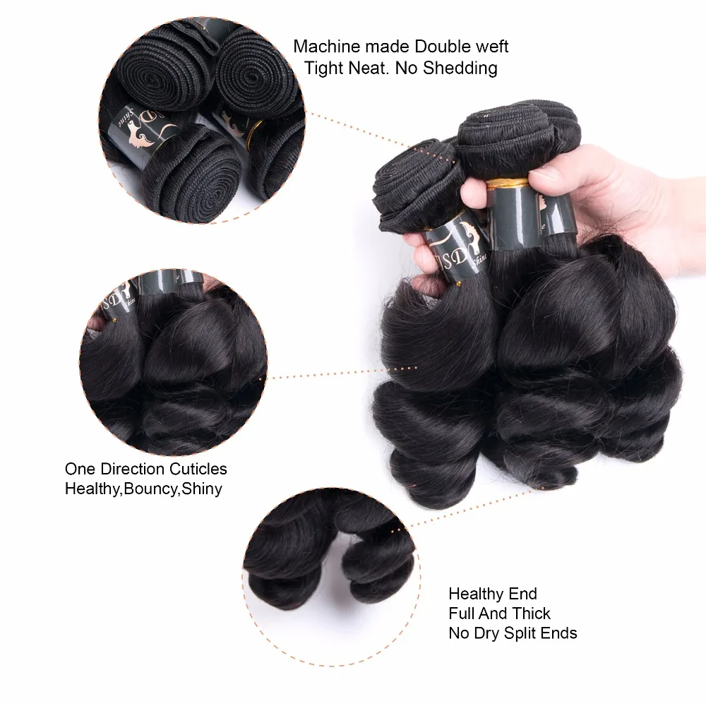 JSDShine Brazilian Hair Weave Bundles Loose Wave 100% Human Hair 4 Bundles Non Remy Hair Extensions Natural Color Can Be Dyed JSDShine Brazilian Hair Weave Bundles Loose Wave 100% Human Hair 4 Bundles Non Remy Hair Extensions Natural Color Can Be Dyed