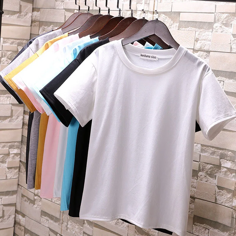 2018 Solid Color Women T shirts Summer Short Sleeve Casual O Neck T ...