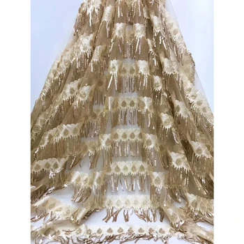 

High Quality Embroidered Sequin Tassel French Mesh Lace Fabric African Cotton Lace Fabric For Wedding Dress