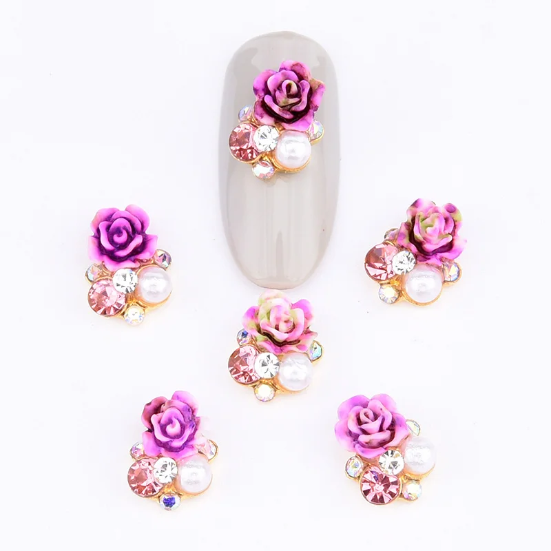 10 шт unas 3d украшения для ногтей, Новое поступление, Стразы для ногтей, цветок розы, жемчуг, украшения, золотые наклейки для ногтей, ювелирные изделия TCJ217 - Цвет: TCJ217c