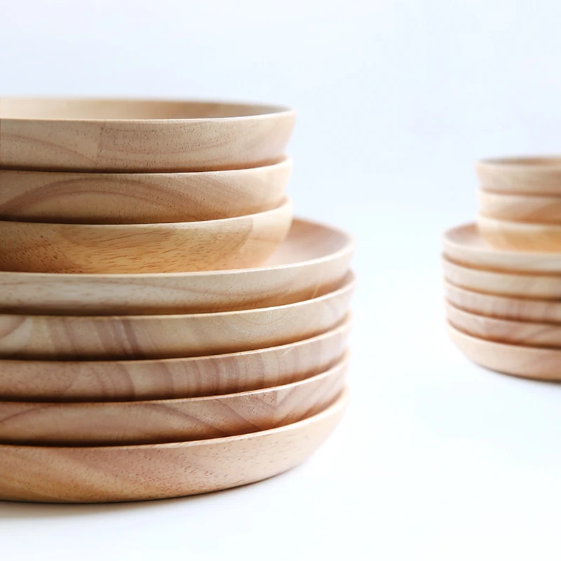 Premium Round Wood Plates Japanese Cake Dessert Dishes Wood Serving Tray Plate Wooden Tableware Gift Kitchen Utensils 2 Sizes (1)