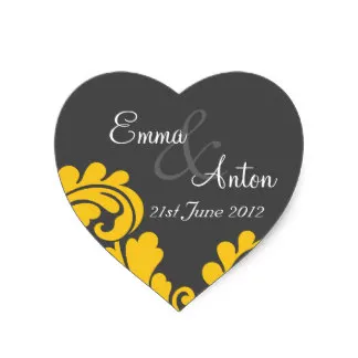 

3.8cm slate grey & yellow damask Save the date sticker