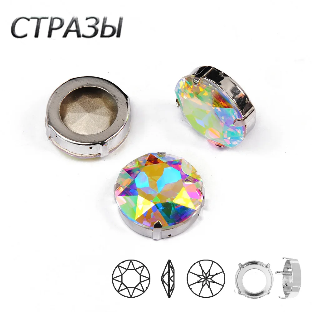 Genuine K9 Strass Glass Clear Crystal Ab 1201 Round Strass Crystal Strass Frame Setting Bead Ricamo Componente Di Gioielli