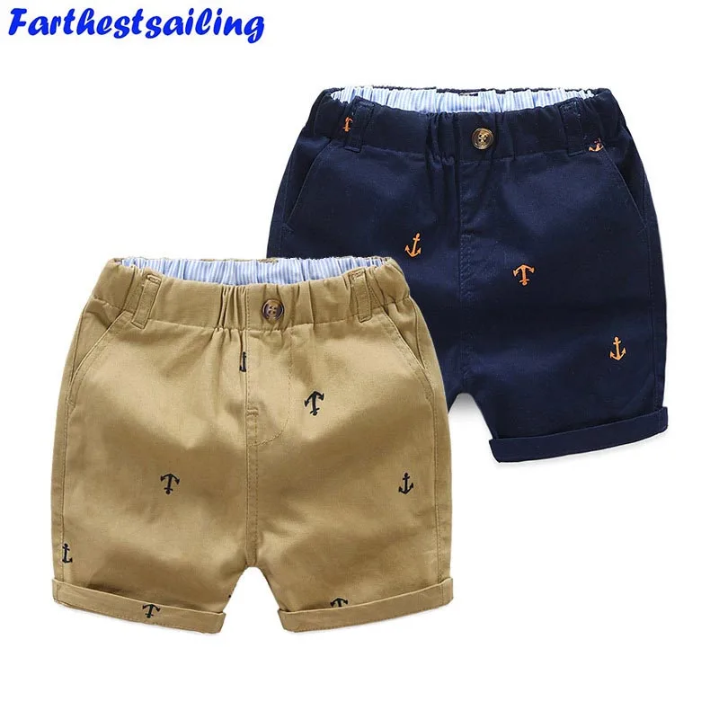

2018 Summer Boys Casual Shorts Children Cotton Elastic Waist Pants Toddler Kids Knee Length Beach Anchor Pants Baby Boys Clothes
