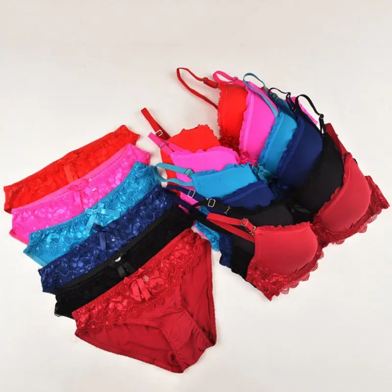 Lady Lace Black Push Up Bra Set Top B C Cups sujetador encaje Underwear 5 Colors Women Lingerie Sexy Panties And Bra Sets