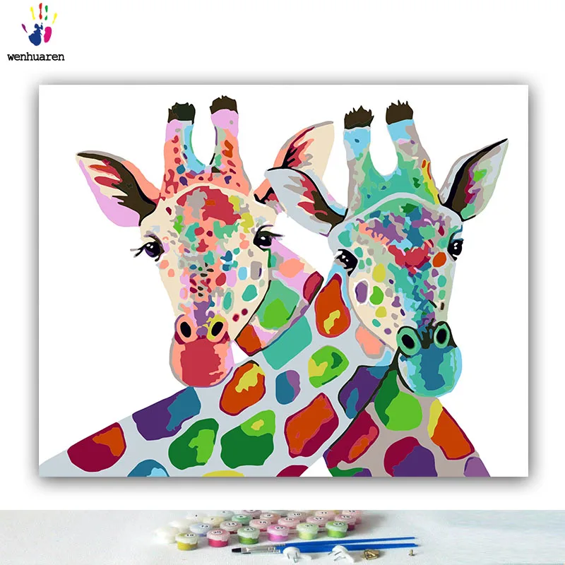 

DIY Coloring paint by numbers Painted two giraffes pictures Abstract figure paintings by numbers with kits 40x50 framed
