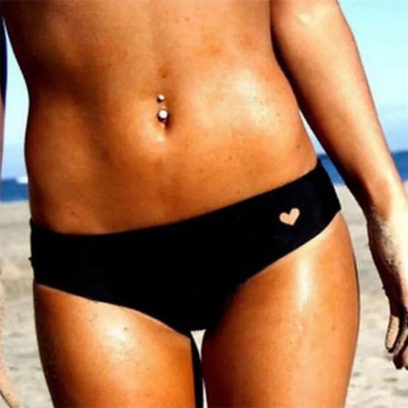 Women Bikini Shorts Brazilian Cheeky T-Back Cut Out Heart Shape Thong Bikini Bottom Vintage Swimsuit Swimwear