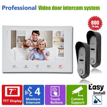 

Homefong 7" Video Intercom Doorphone System With 2 Door Bell Camera HD 800TVL and 1 Indoor Phone Recording Unit