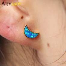 Золотой серебряный цвет Рождественский подарок Огненный Опал Шарм с Луной и звездой милые девушки женщины ювелирные изделия 925 серебряные серьги-гвоздики