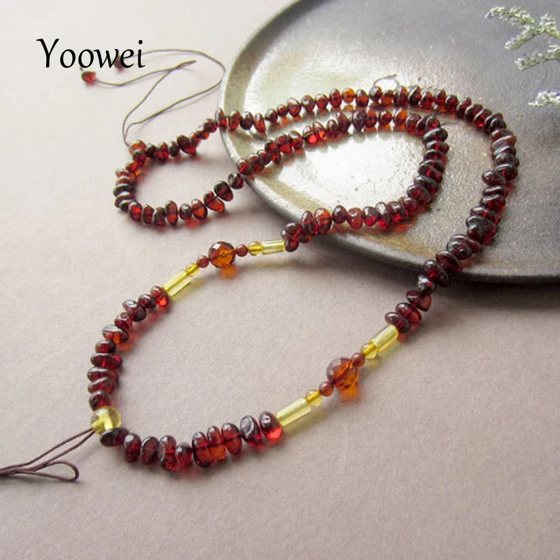 

Yoowei 50cm Irregular Amber Necklace Natural Precious Stone Jewlery Women Gift Strand Necklace Small Beads Baltic Amber Jewelry
