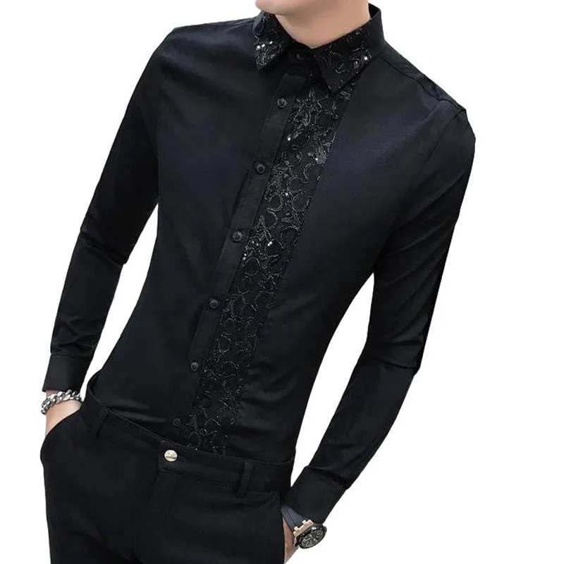 

Idopy Men Floral Shirt Fashion New Korean Slim Fit Tuxedo Shirts Mens Long Sleeve Night Club Casual Fashion Shirt Men