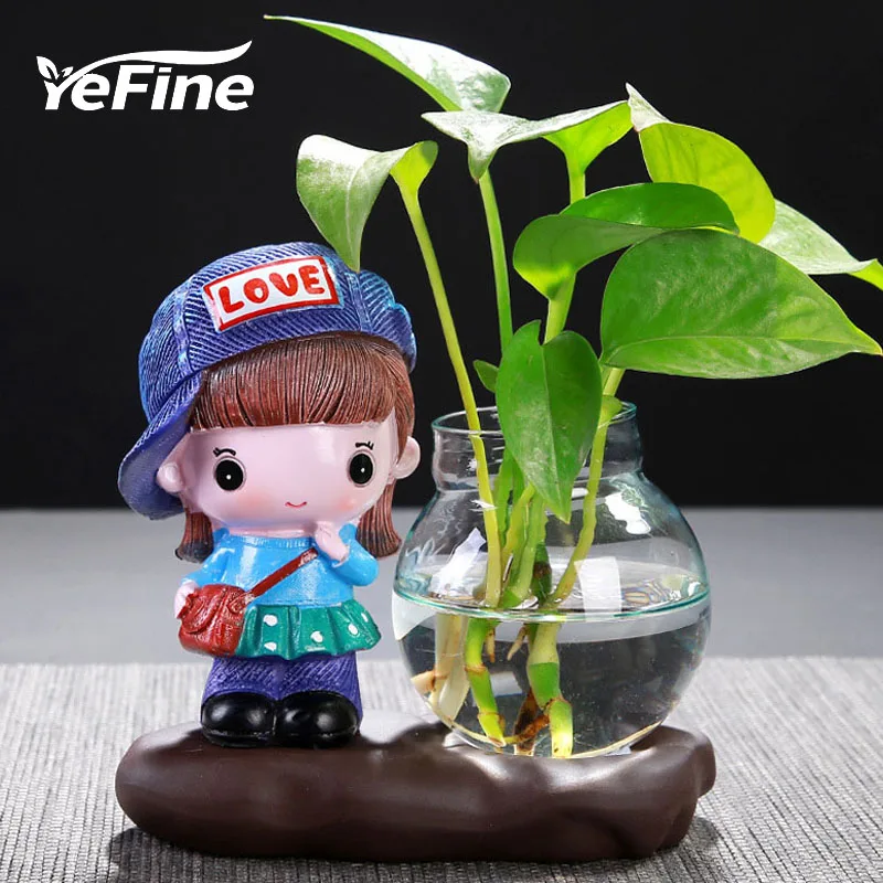 

YeFine Creative Cartoon Glass And Ceramic Vase Planter Terrarium Table Desktop Hydroponics Plant Bonsai Flower Pot Home Decor